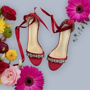 Kailee P. Elegant Red Sating Women's Wedding Shoes with Rhinestone Detail